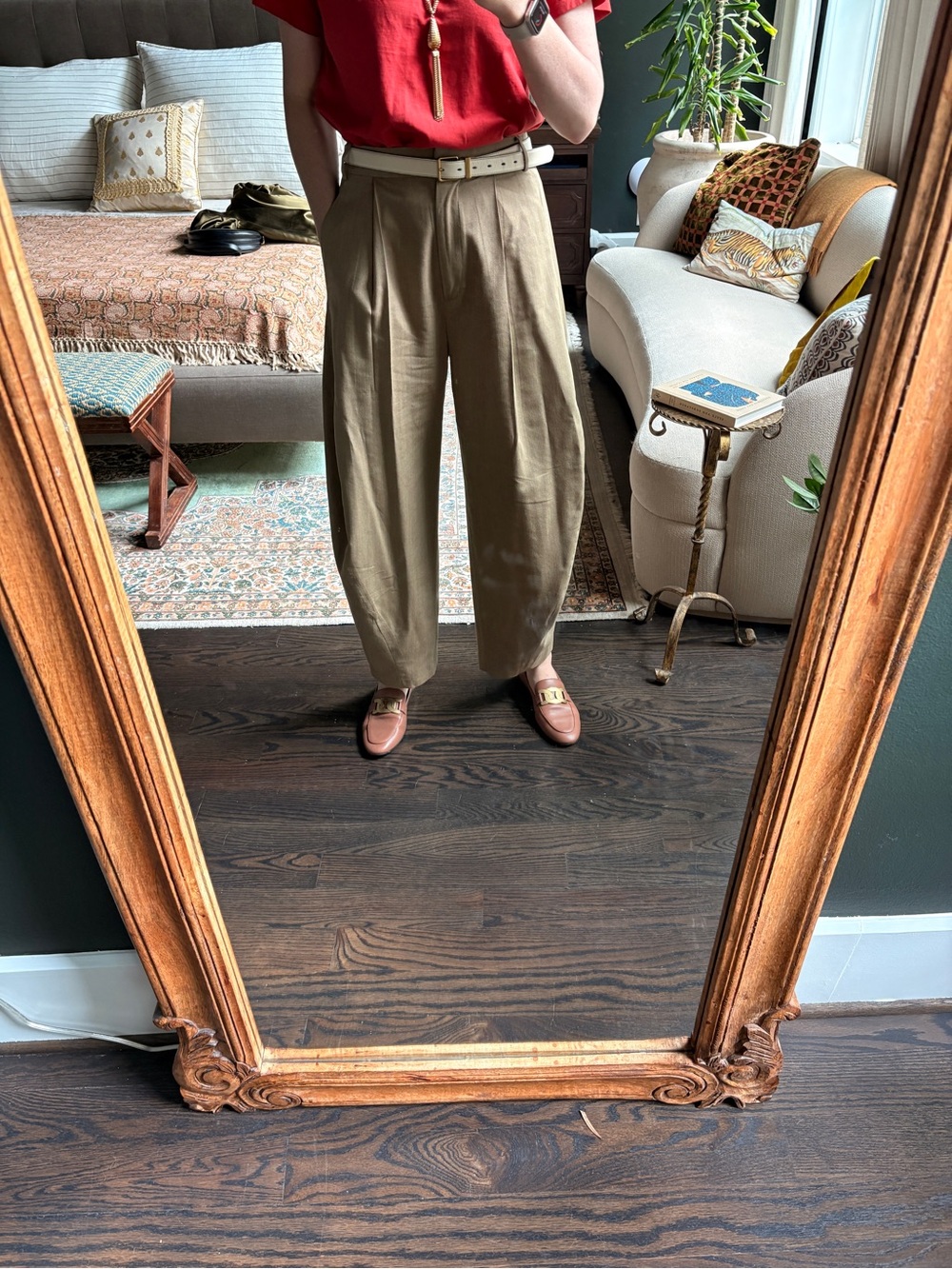 Women’s Tibi Wide-Leg Wool Pleated Pants in Khaki - Picture 7 of 12